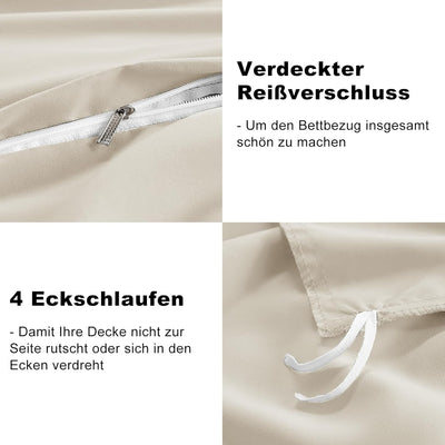 WAVVE Bettwäsche 200x200 3 teilig Beige - Bettbezug 200 x 200 Set mit Kissenbezüge 80x80 cm, Bettwäs