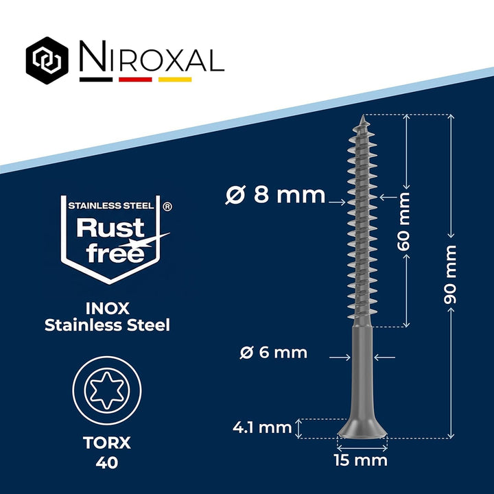 Edelstahlschrauben Torx Holzschrauben 8x90 Edelstahl V2A rostfrei Spanplattenschrauben für Holz Teil