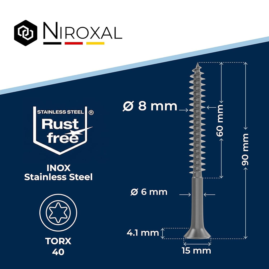 Holzschrauben Torx Schrauben 8x90 Edelstahl V2A rostfrei Spanplattenschrauben für Holz Teilgewinde 8