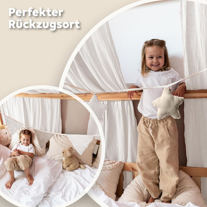 Hausbett Himmel mit Gold Applikation [in 12 Farben] Betthimmel Hausbett aus 100% Baumwolle Musselin
