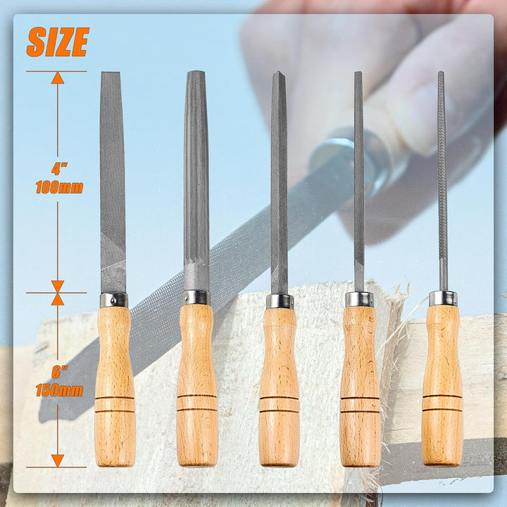 ACCOCO Hartstahl Feilen Set mit Holzgriffen Raspel Feile für Metall, Holz, Kunststoff, 5 Stück