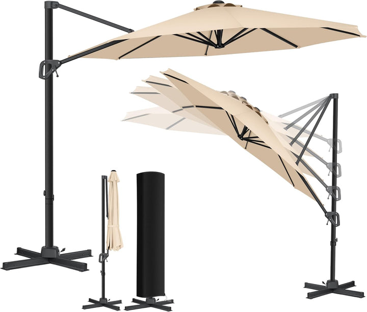 KESSER® Sonnenschirm Ampelschirm SUN Rund XL Ø330 cm Inkl. Abdeckung + Windsicherung 7-Fach Verstell