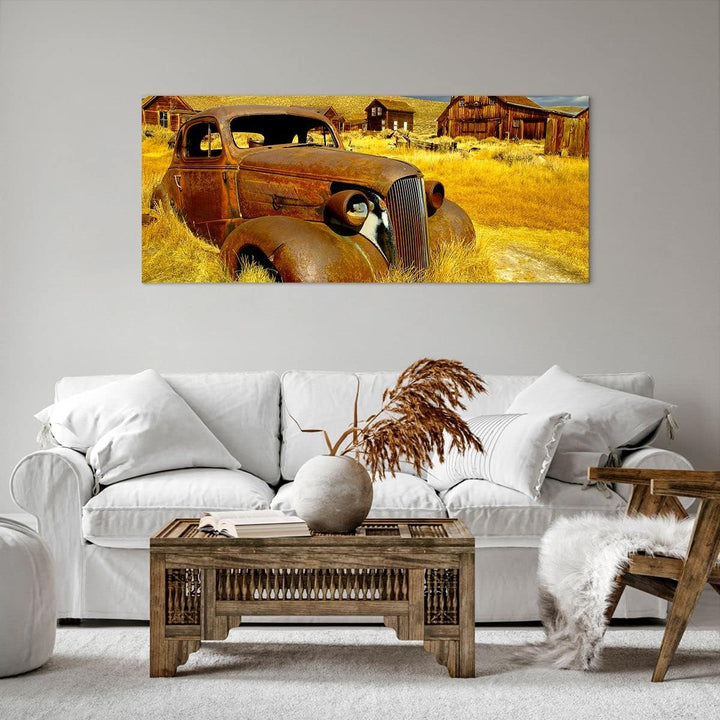 Wandbilder Dekoration Wohnzimmer Bauernhof altes Auto aufgegeben Panorama Bilder auf Leinwand 120x50