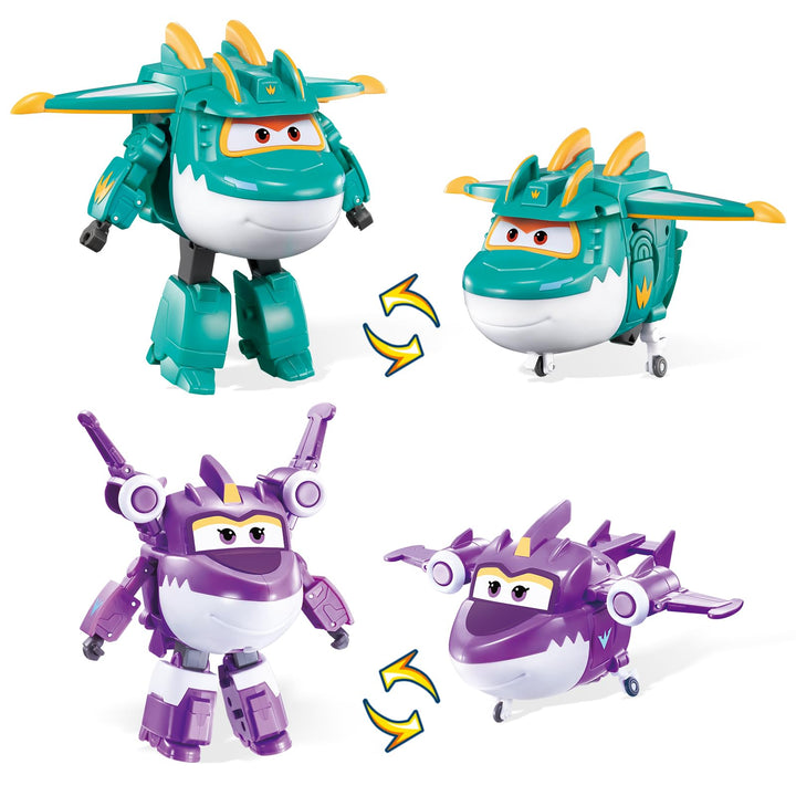 Super Wings Dinosaurier 2PCS Tino & Sally, 12,7 cm Flugzeug-Spielzeug, 2 in 1 Actionfigur für Vorsch