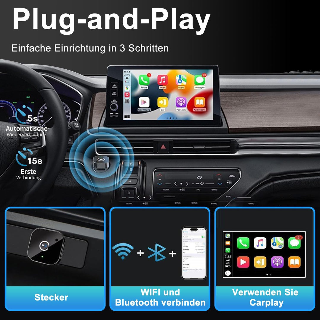 Wireless CarPlay Adapter für Apple iPhone & Android, 2026 Upgrade von Wired auf Wireless–Plug & Play