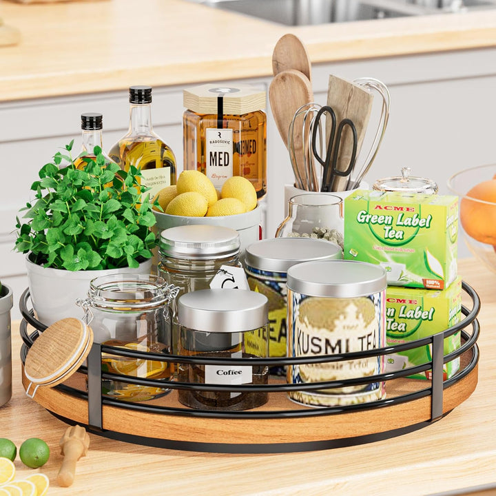 Lazy Susan Drehteller-Organizer aus Holz, rund, für Schrank, Küche, Arbeitsplatte, Speisekammer, Ess