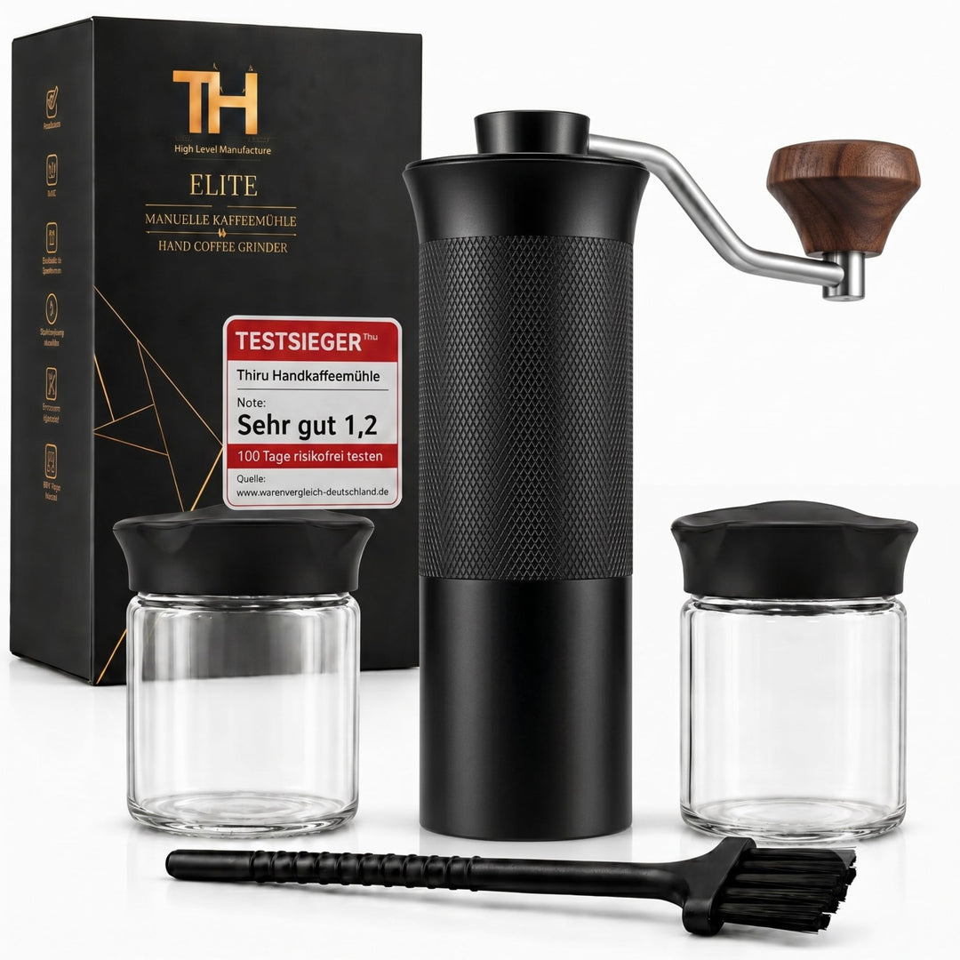 Thiru Handkaffeemühle manuell, Testsieger 2026*, Edelstahl-Kegelmahlwerk mit 60 Mahlgraden &amp; Doppell