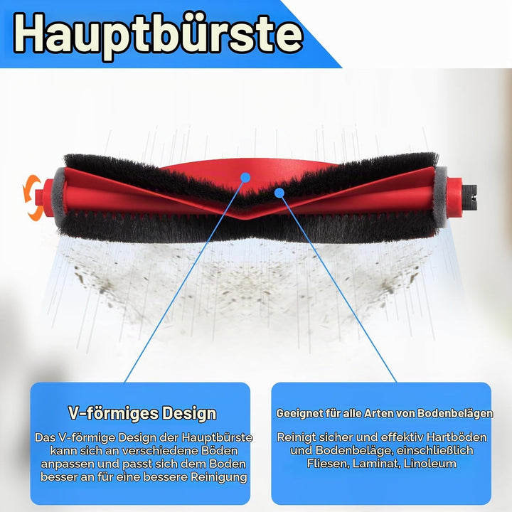 Zubehörset für Roborock Q10 S5 / Q10 S5+ Roboterstaubsauger, Ersatzteile enthalten 1 Hauptbürste, 4