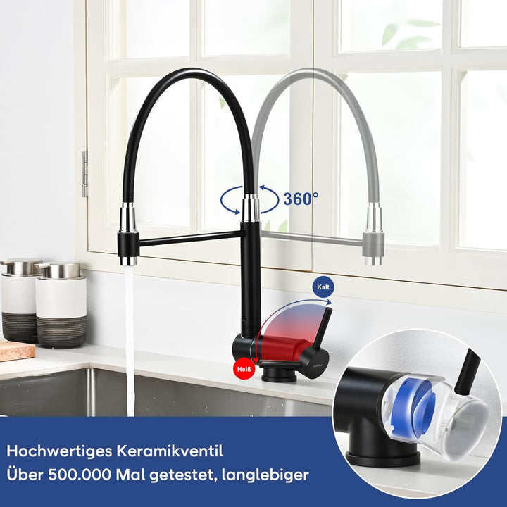 Ausziehbare Küchenarmatur, Klappbare Küchenarmatur, 360° Schwenkbare Spültischarmatur in Gebürstetem