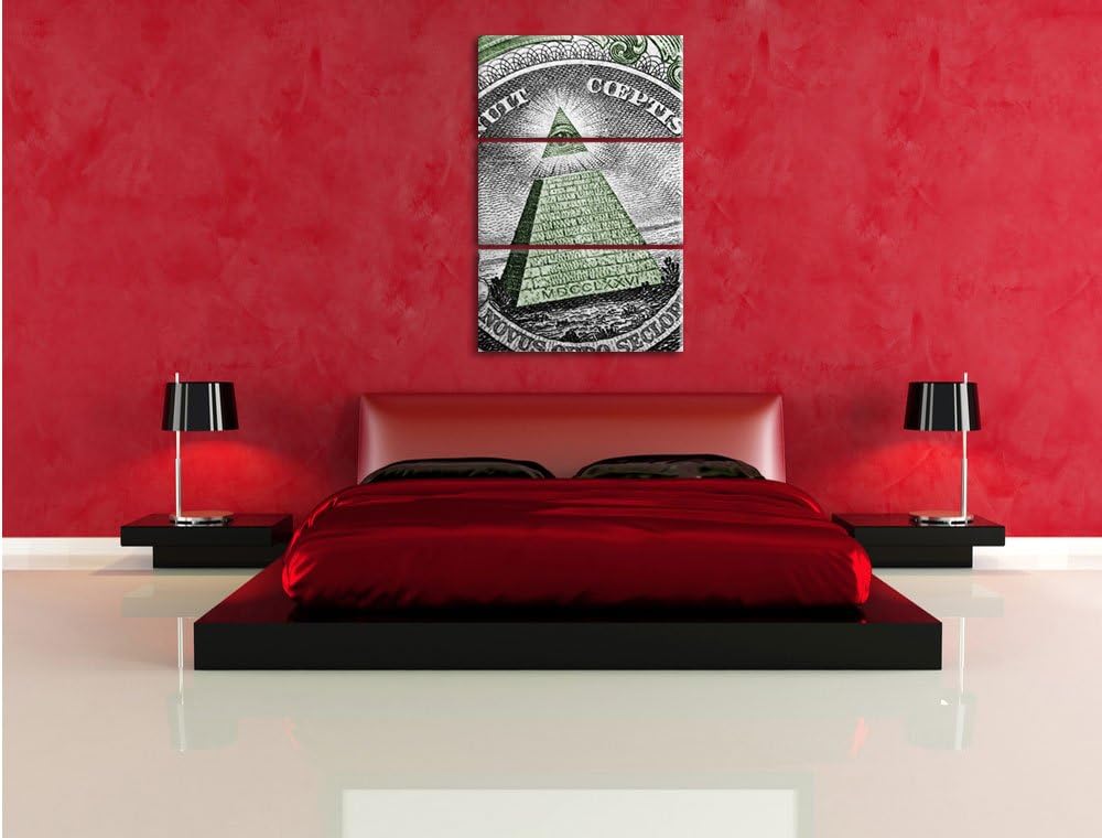 Pixxprint Illuminaten-Pyramide Dollar als Leinwandbild/Grösse: 3 Teilig (120x80) cm/Wandbild/Kunstdr