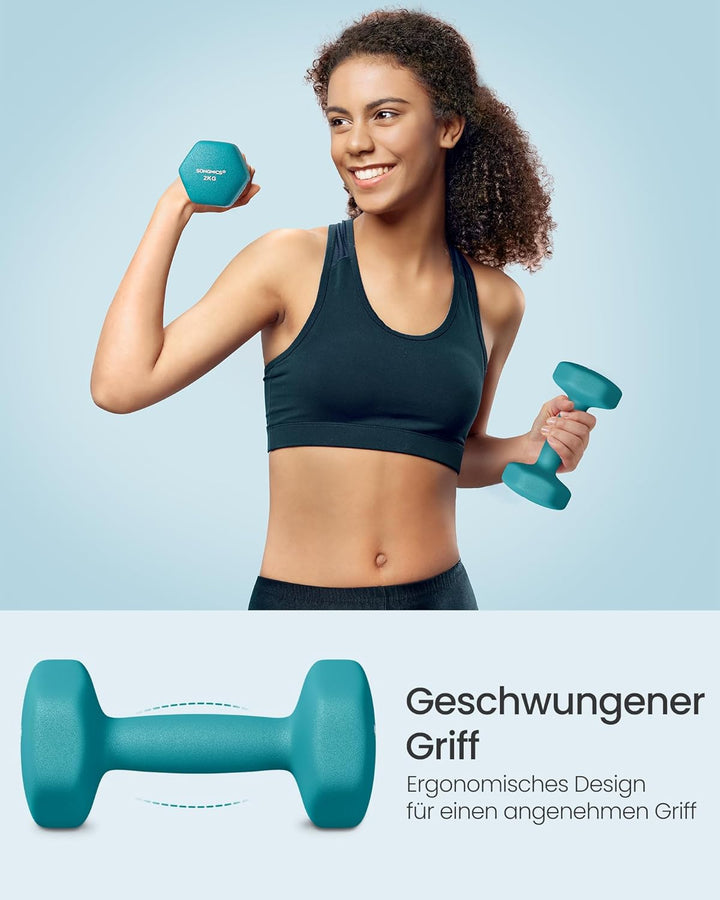 SONGMICS Hanteln, Hantelset, Kurzhanteln, Hexagon, mit Hantelständer, 2 x 1 kg, 2 x 2 kg, 2 x 3 kg,