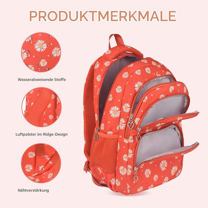 Schulrucksack Mädchen Teenager Damen Schultasche Rucksack Set Gänseblümchen Schulranzen für Mädchen