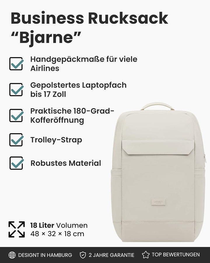 LARKSON Business Laptop Rucksack Herren Beige - Bjarne - Grosser Arbeitsrucksack mit 17 Zoll Laptopf