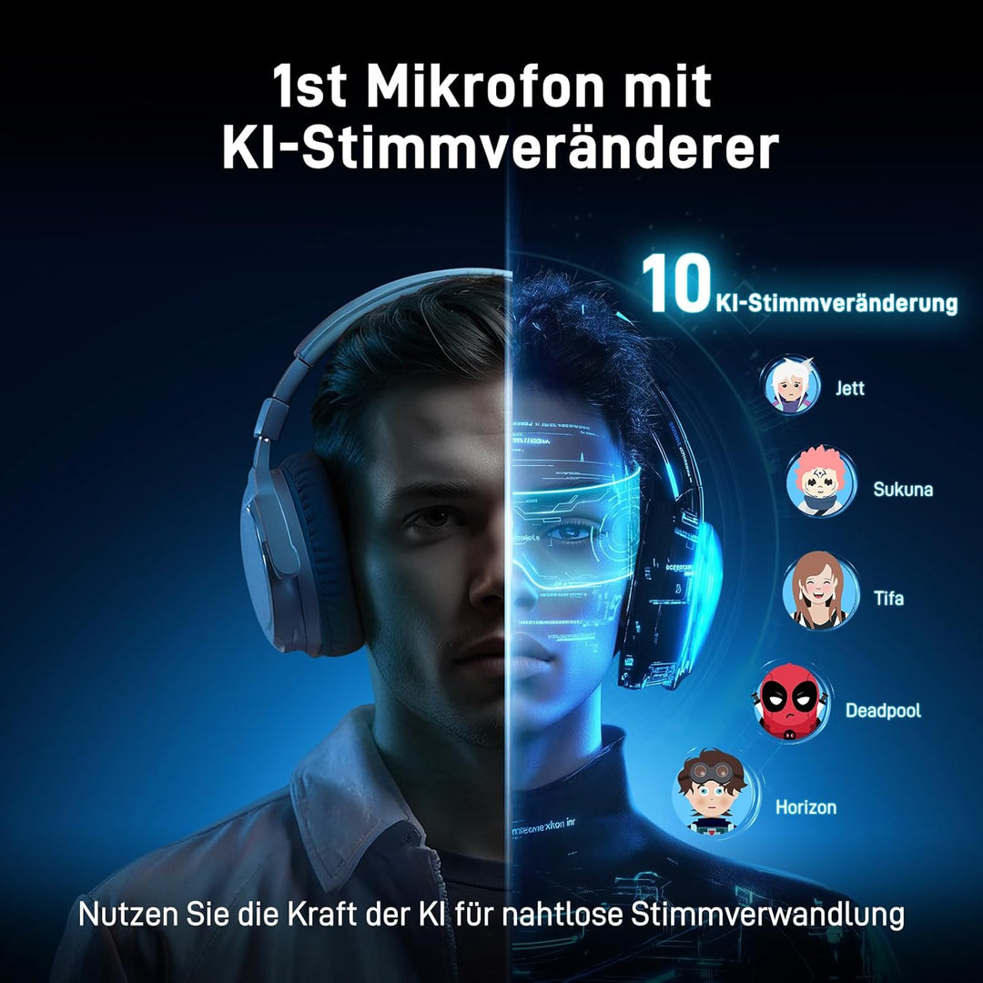 MAONO Mikrofon Kabellos für PC, Mikrofon PC mit Software-KI-Stimmänderung, 3-stufiger Rauschunterdrü