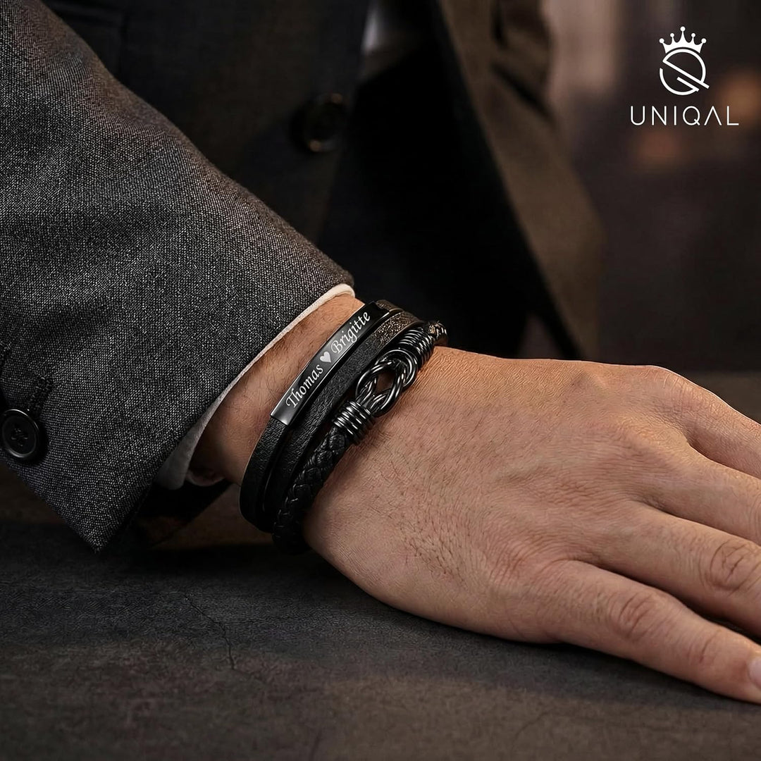UNIQAL | Personaliesiertes Lederarmband mit Gravur "SHAPE" Herren Damen | Leather Bracelet mens | Ma
