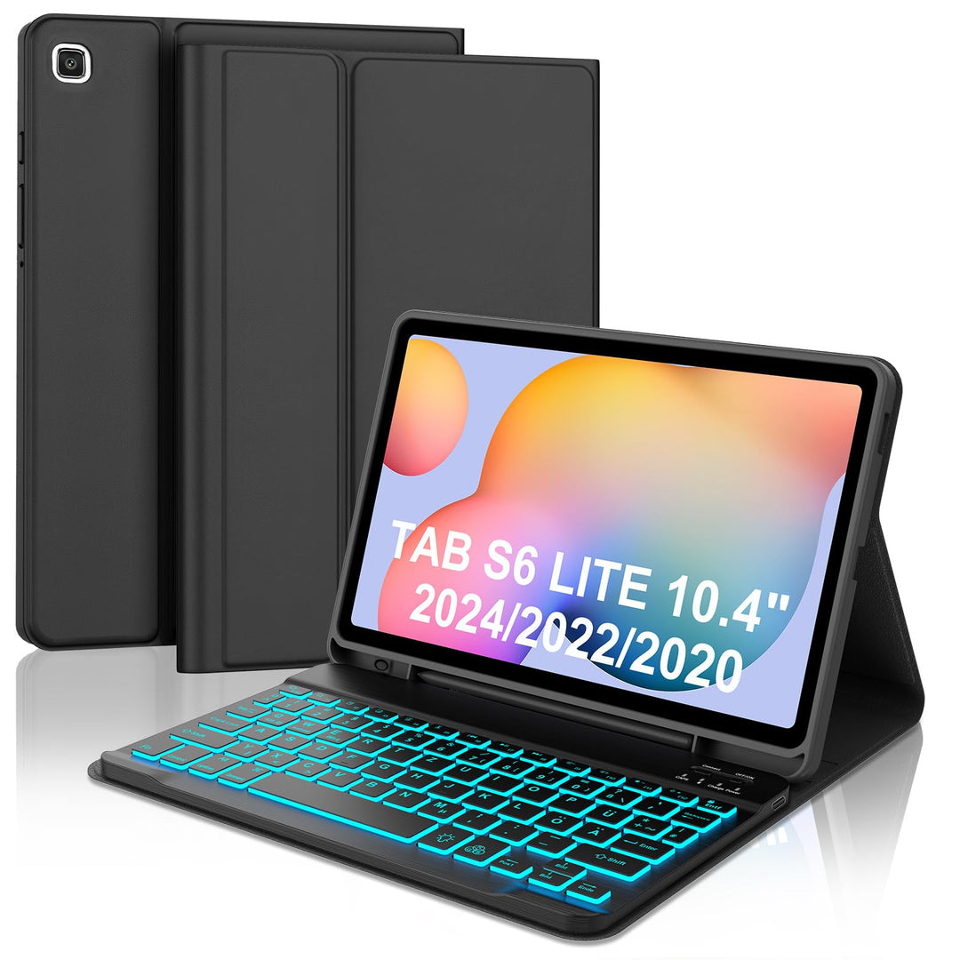 Tastatur Hülle für Samsung Galaxy Tab S6 Lite 10,4 Zoll 2024/2022/2020, 7 Farben Beleuchtung, Keyboa
