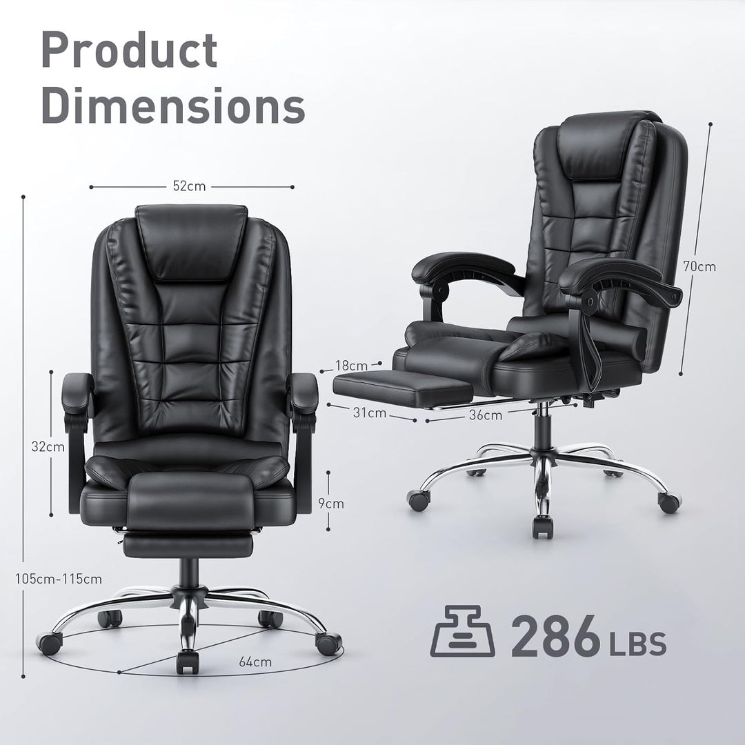 naspaluro Chefsessel Bürostuhl mit Fussstütze, Ergonomischer Schreibtischstuhl mit Hoher Rückenlehne