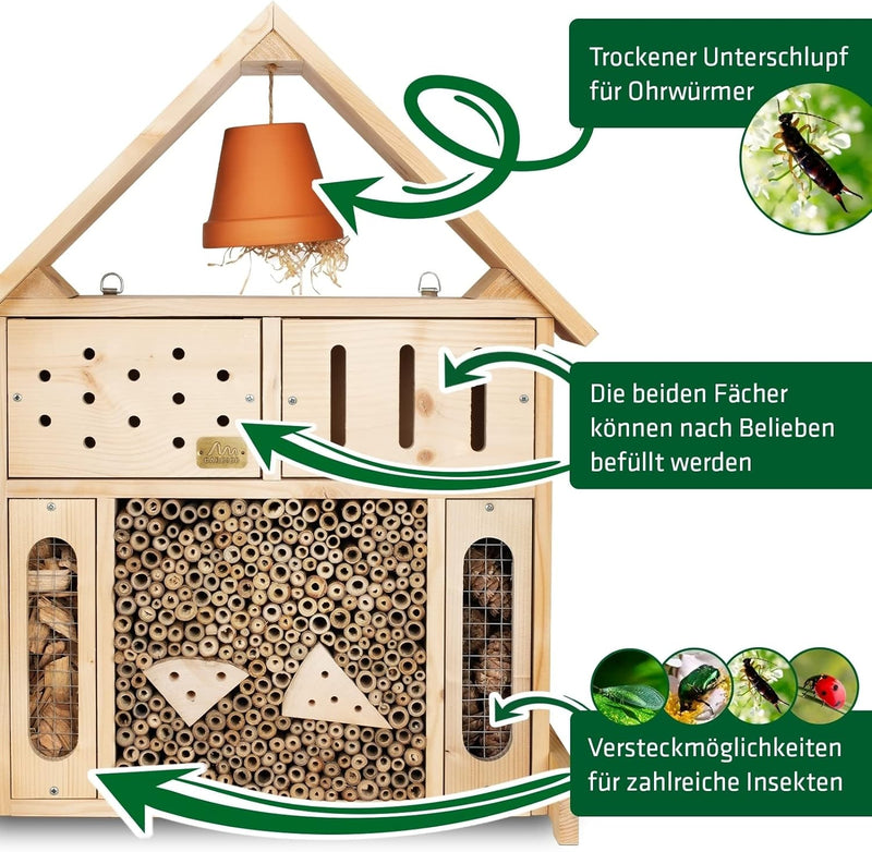 GARDIGO® Insektenhotel XXL - Insektenhaus für den Garten I Made in Germany I Regionales Holz I Nistk