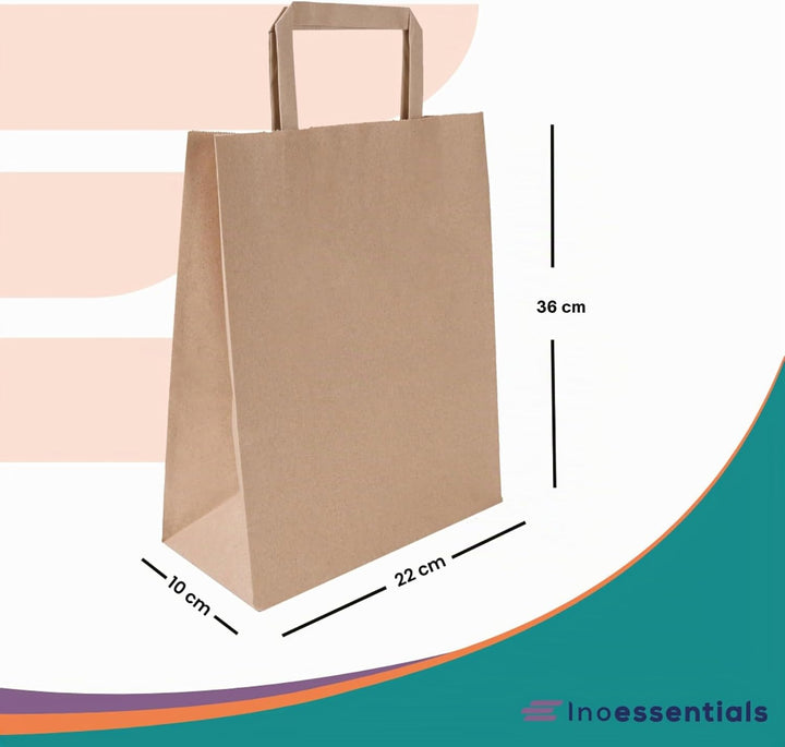 Inoverse Papiertüten mit Henkel 22+10x36 cm, Papiertragetaschen 250 Stück | Papiertaschen, Kraftpapi