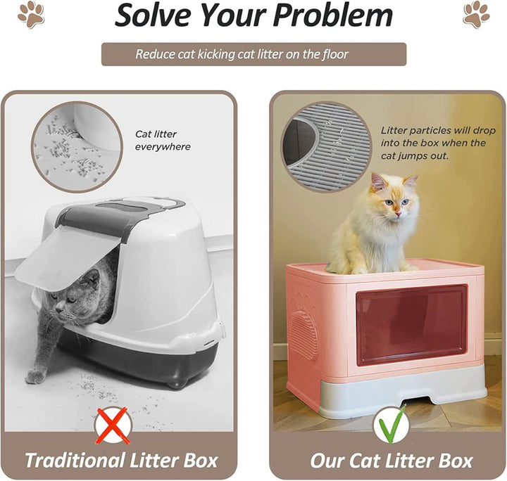 Homewell Katzentoilette mit Deckel und Schaufel, Katzenklo Schrank Schublade Design, Multifunktional