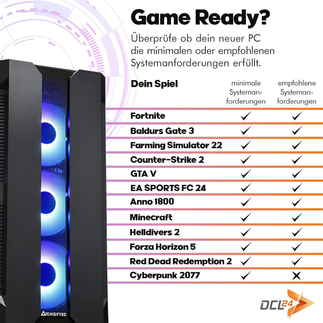 dcl24 Desktop Gaming PC AMD Ryzen 7 5700X, RTX5060 8GB - 1000GB SSD, 32GB DDR4, Highend Computer mit