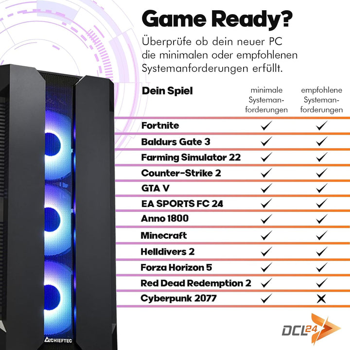 dcl24 Desktop Gaming PC AMD Ryzen 7 5700X, RTX5060 8GB - 1000GB SSD, 32GB DDR4, Highend Computer mit
