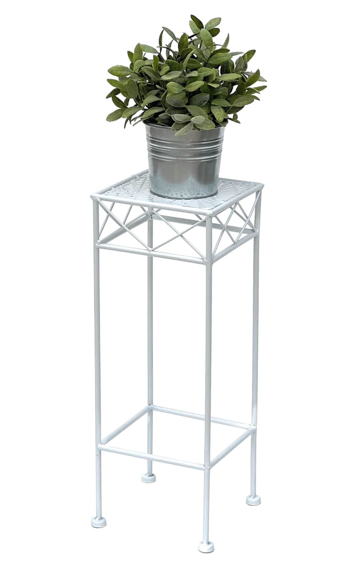DanDiBo Blumenhocker Weiss Metall Eckig 70-50 cm Blumenständer 96314 Beistelltisch Blumensäule Moder