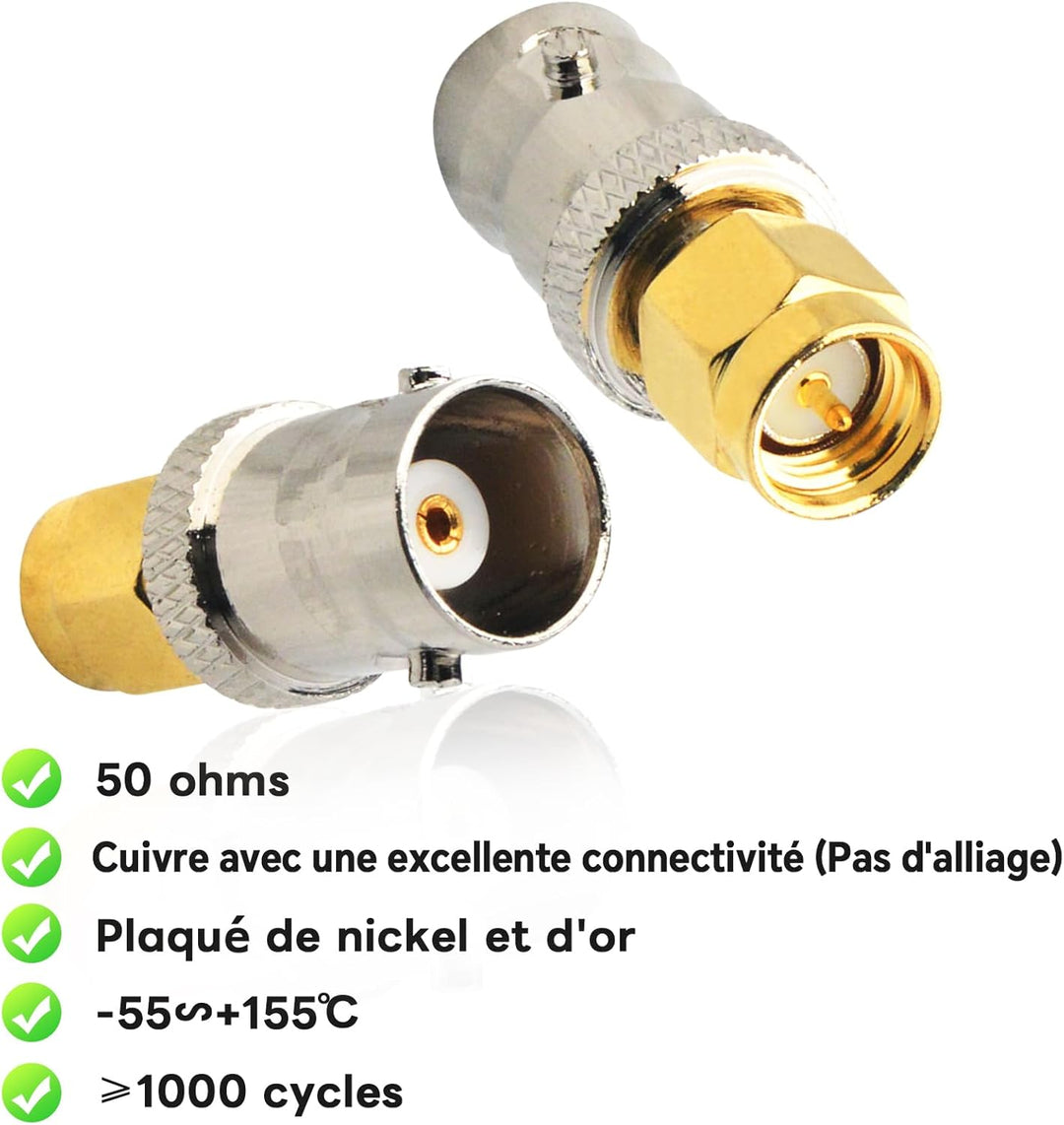 Boobrie Adapter BNC SMA Koaxialstecker SMA Stecker auf BNC-Buchse, Koaxialadapter für Antennen RF Ge