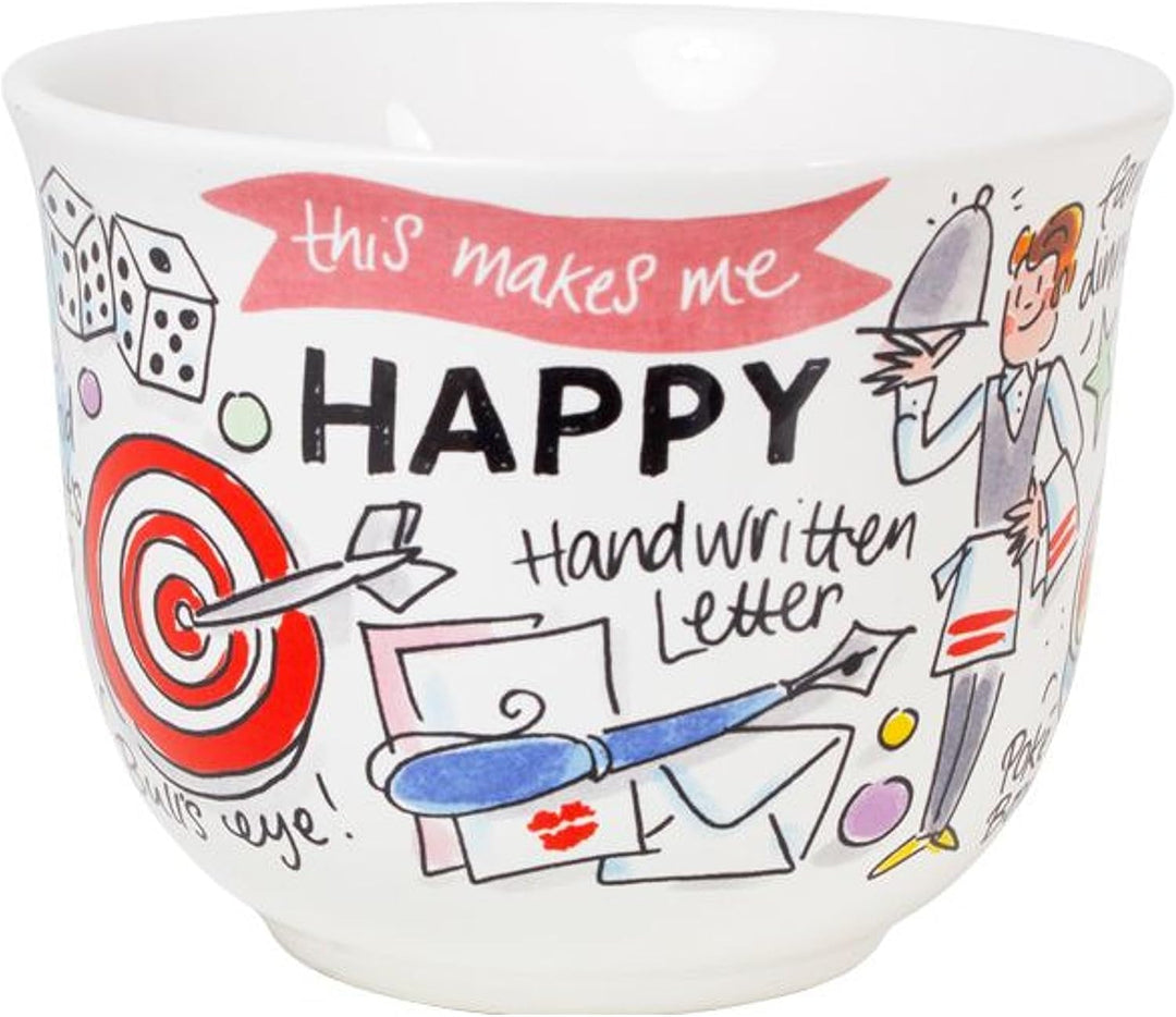 Blond Amsterdam Suppenschale mit Henkel – Happy-Kollektion – Handbemalt – Fröhliche Illustrationen –