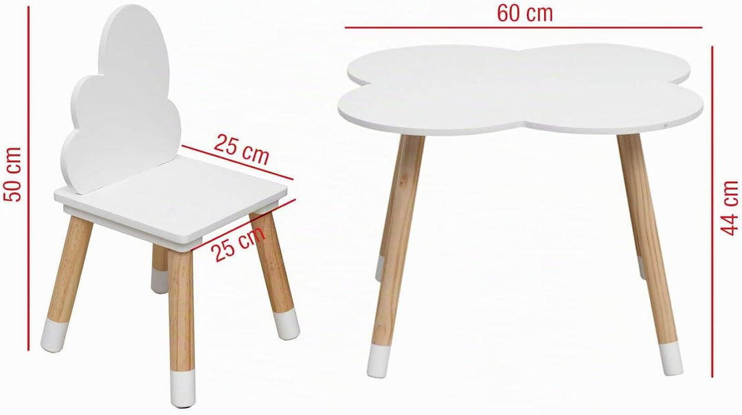 Rebecca Mobili Kindertisch und Stühle Set, Stühle und Tisch für Kinderzimmermöbel Hellbraun Weiss, M