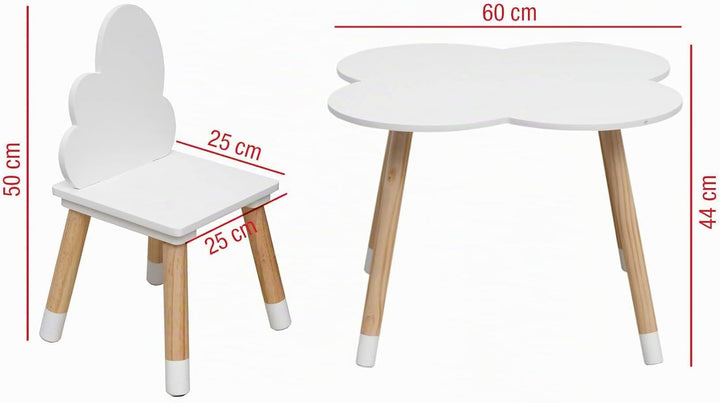 Rebecca Mobili Kindertisch und Stühle Set, Stühle und Tisch für Kinderzimmermöbel Hellbraun Weiss, M
