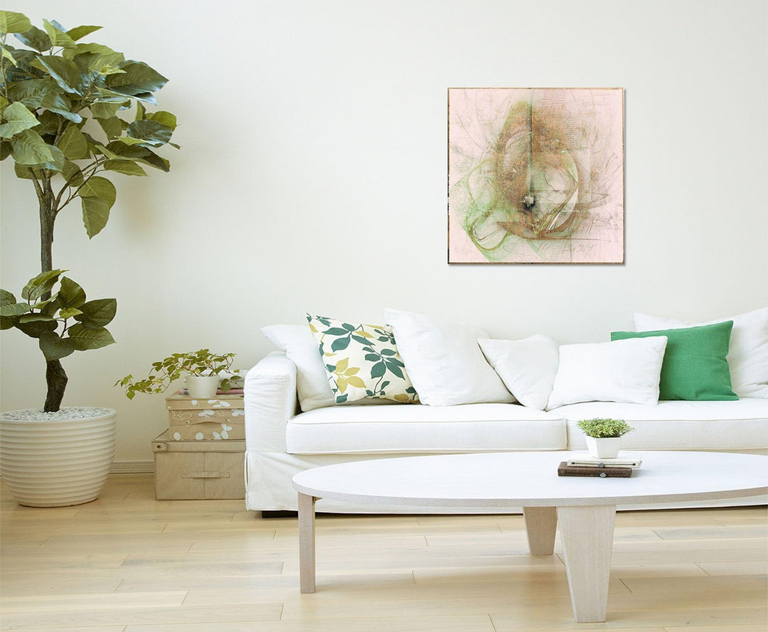 Paul Sinus Art Der Gedankensplitter - Abstrakt338_60x60cm Bild auf Leinwand zartrosa grün braun Abst