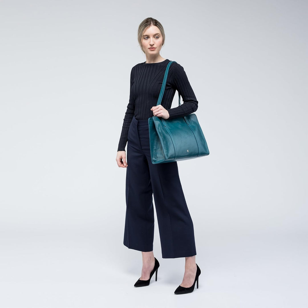 Maxwell Scott Handgefertigte Damen Leder Tote Handtasche Rivara in Petrol Blau, Petrol
