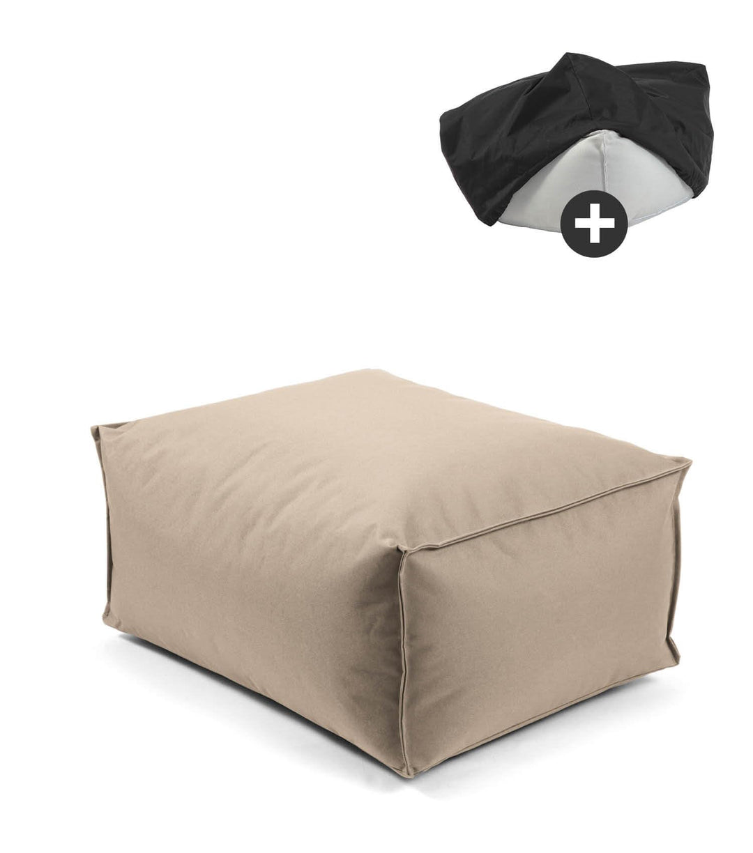 mokebo® Outdoor Pouf o. Hocker 65x45cm in Beige mit schwarzer Schutzhülle &
