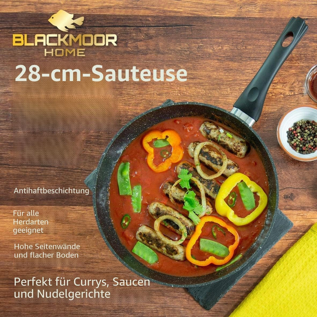 Blackmoor Home 66919 66199 Sauteuse aus geschmiedetem Aluminium, 28 cm, Schwarz Schwarz 28cm Saute P