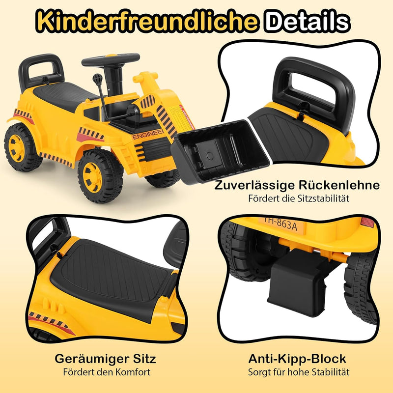 COSTWAY Bagger zum aufsitzen, Sitzbagger mit Verstellbarer Schaufel & Stauraum unter Sitz, Kinderbag