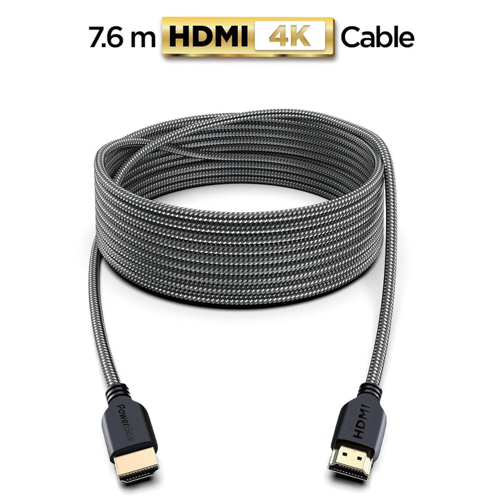 PowerBear 4K HDMI Kabel 7.6m | 18Gbps Hochgeschwindigkeit HDMI Kabel, geflochtenes Nylon & Goldsteck