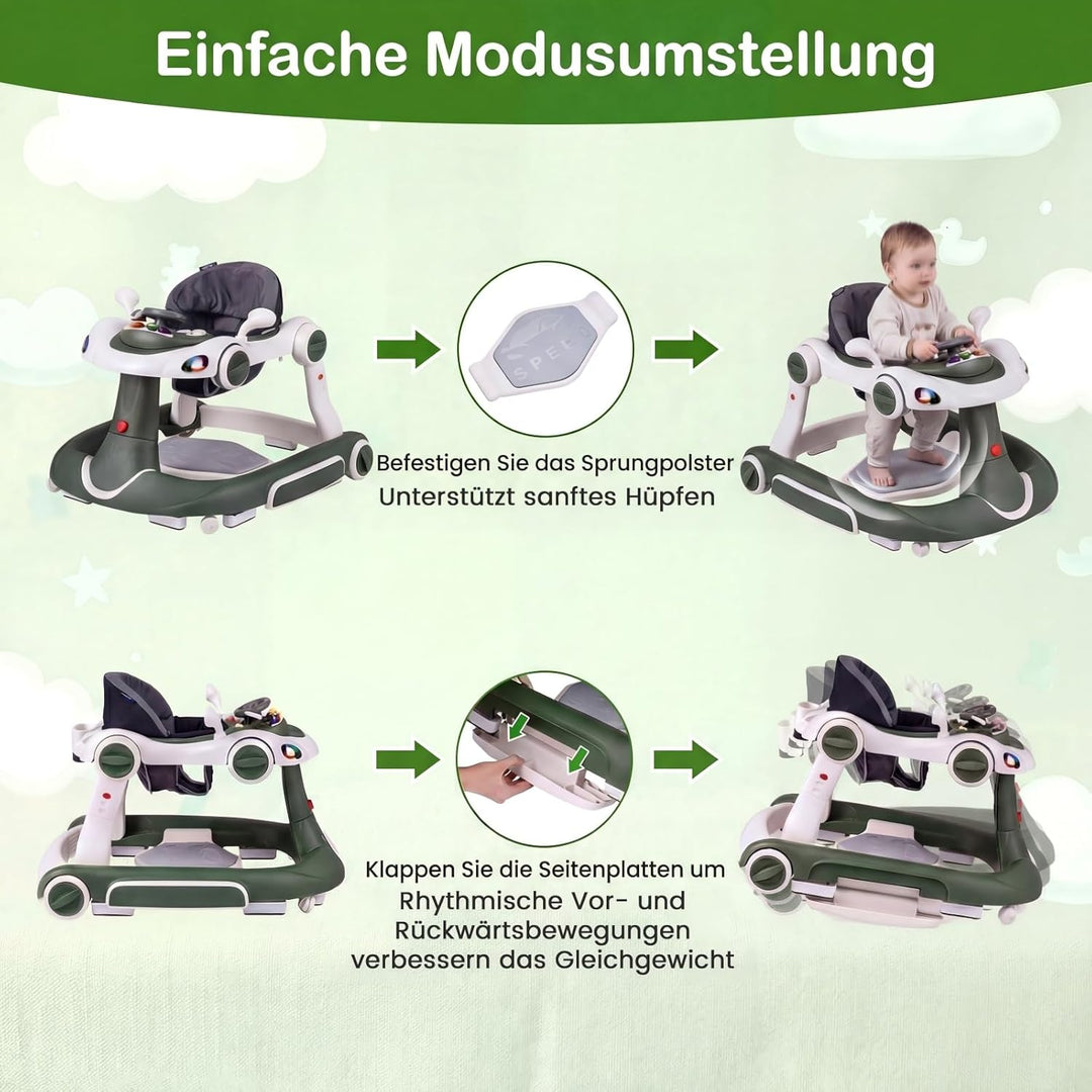 COSTWAY 7 in 1 Lauflernhilfe mit Verdeck, Lauflerwagen mit einstellbarer Höhe &amp; Geschwindigkeit, Bab