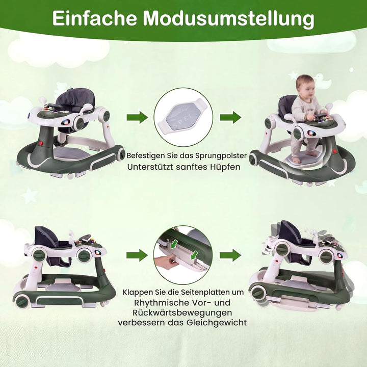 COSTWAY 7 in 1 Lauflernhilfe mit Verdeck, Lauflerwagen mit einstellbarer Höhe &amp; Geschwindigkeit, Bab