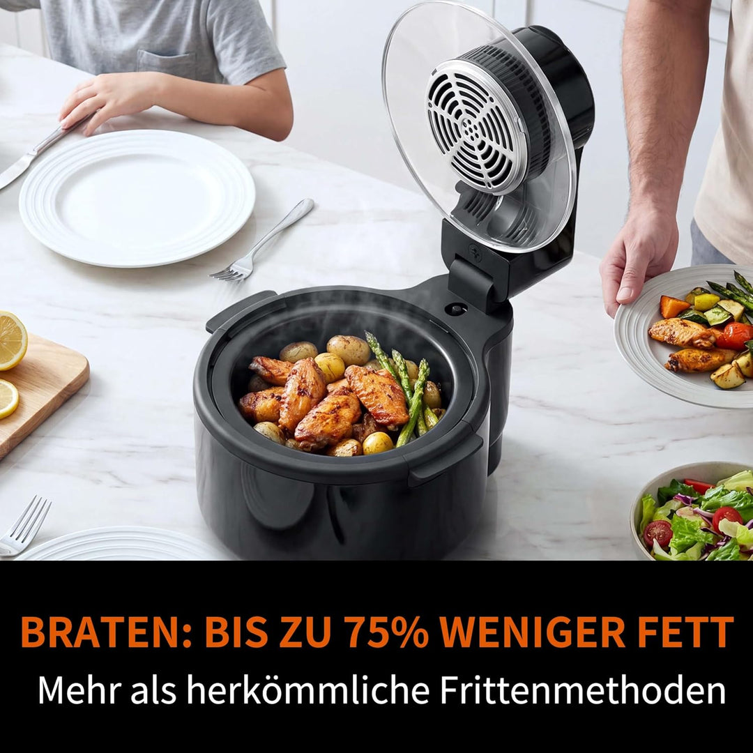Heissluftfritteuse Airfryer, 5.5L, herausnehmbare Glasbehälter & Deckel, beleuchtetes Sichtfenster,