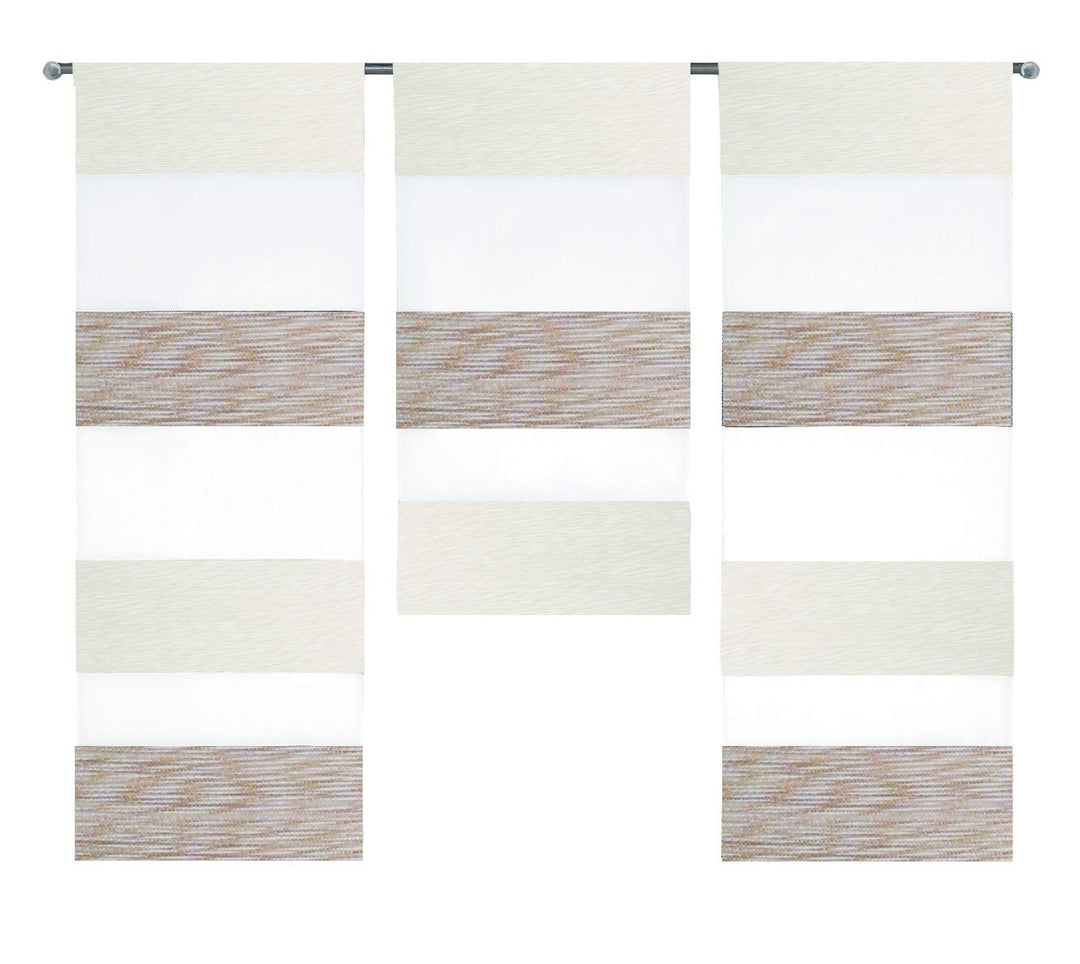 Decocompany Home Design Mini Flächenvorhang Set beige weiss 2280-13 | 3 Teile | Scheibengardine Gesa