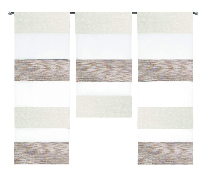 Decocompany Home Design Mini Flächenvorhang Set beige weiss 2280-13 | 3 Teile | Scheibengardine Gesa