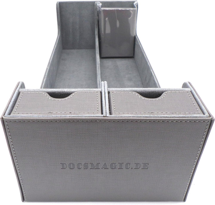 docsmagic.de Premium 2-Row Trading Card Storage Box Silver + Trays & Divider - MTG PKM YGO - Aufbewa