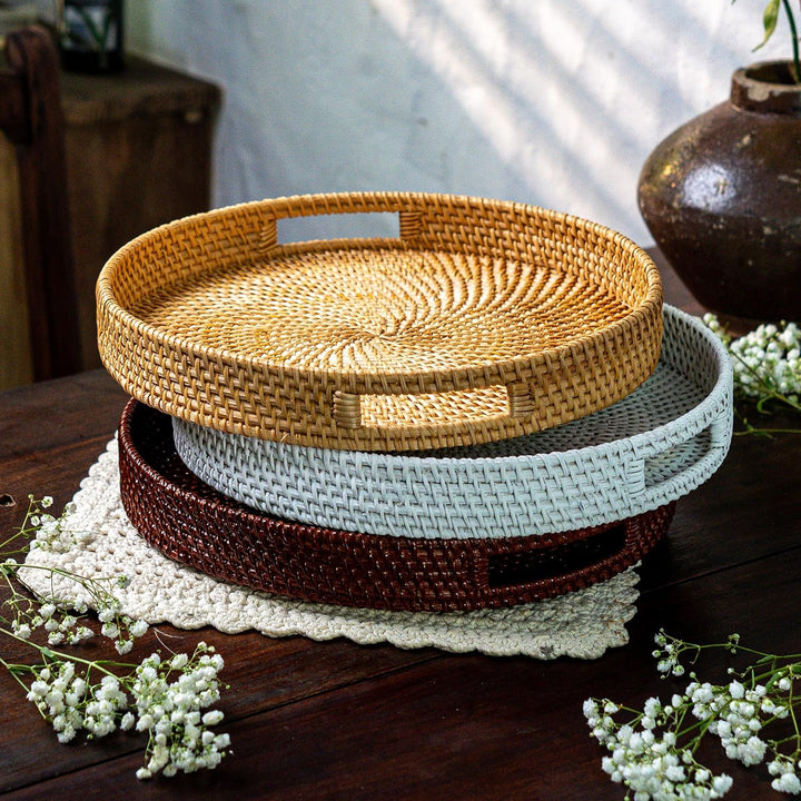 Jungle Culture Rattan-Serviertablett 30cm / 11,8" • Gewebte Serviertabletts mit Griffen für zu Hause