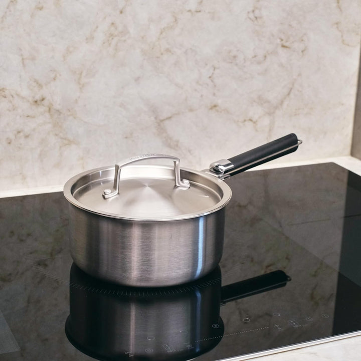 Kamberg - Set mit 2 Töpfen 18/20 cm – 2 abnehmbare Griffe – Edelstahl 18/10 Triply – für alle Herde,