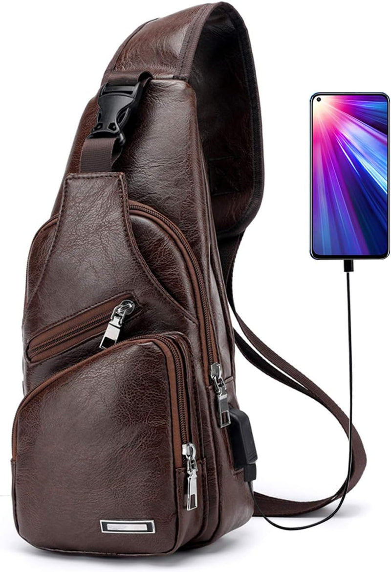 FANDARE Sling Bag Brusttasche Schultertasche Herren Sling Bag Crossover Rucksack mit USB Umhängetasc