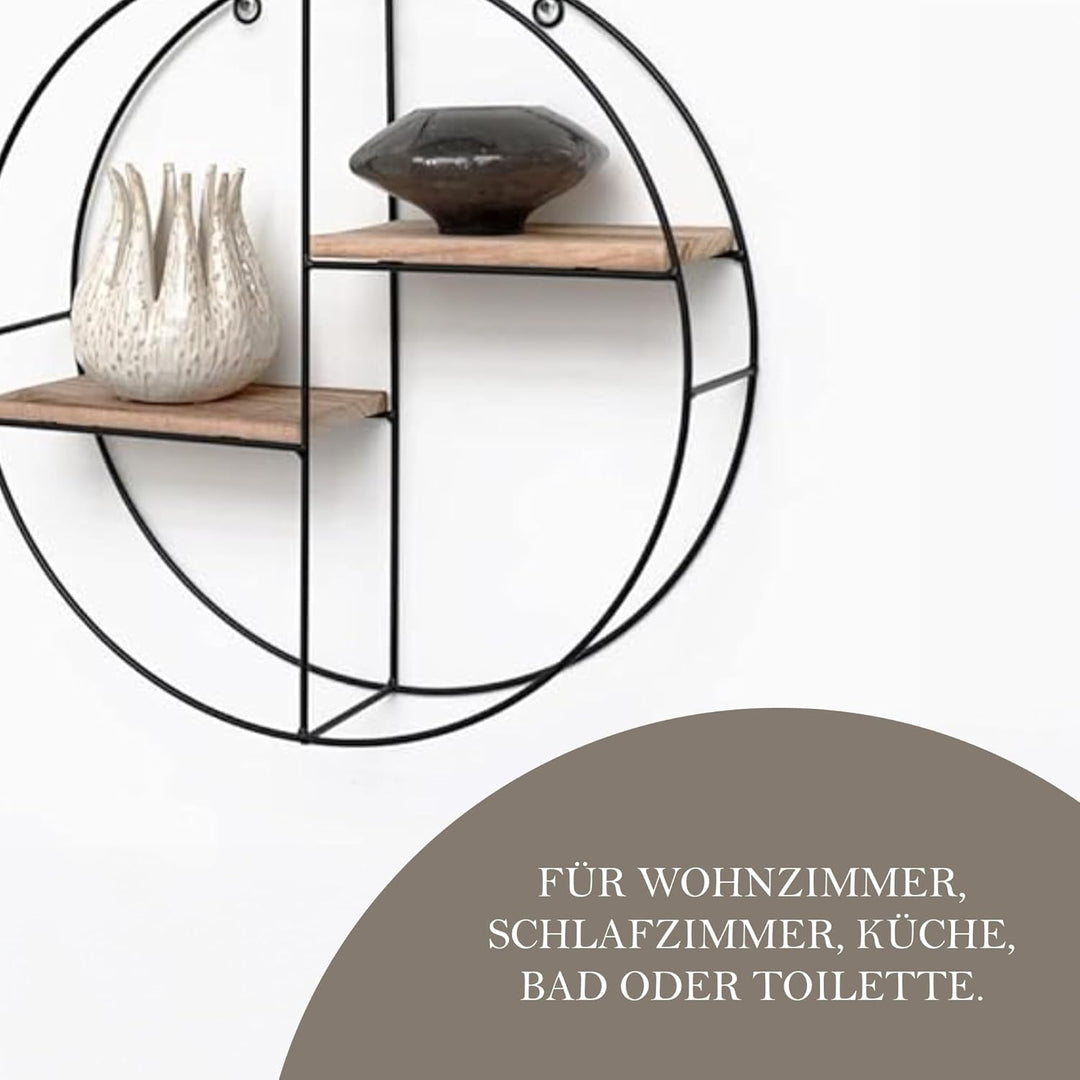 Vivol Schwarzes Metallwandregal mit Holzböden (Rund 2 Holzböden)