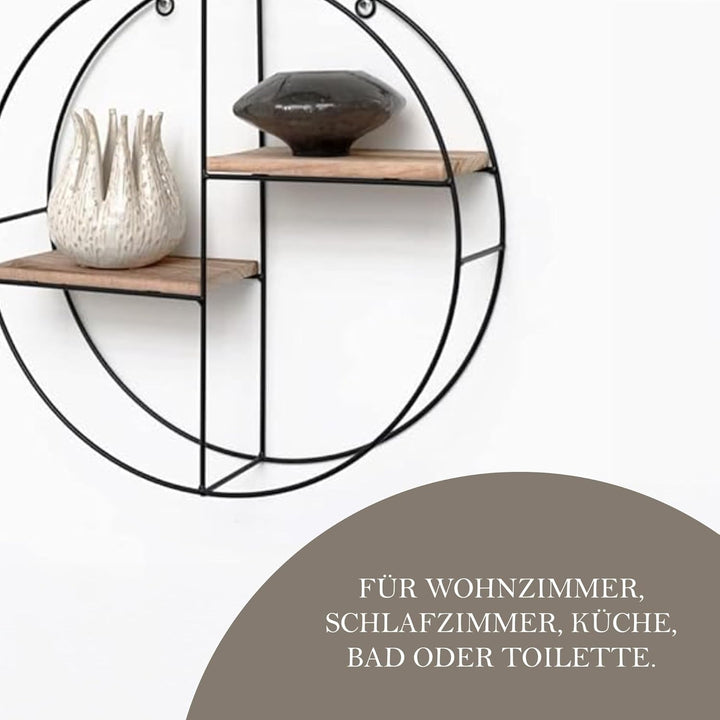 Vivol Schwarzes Metallwandregal mit Holzböden (Rund 2 Holzböden)