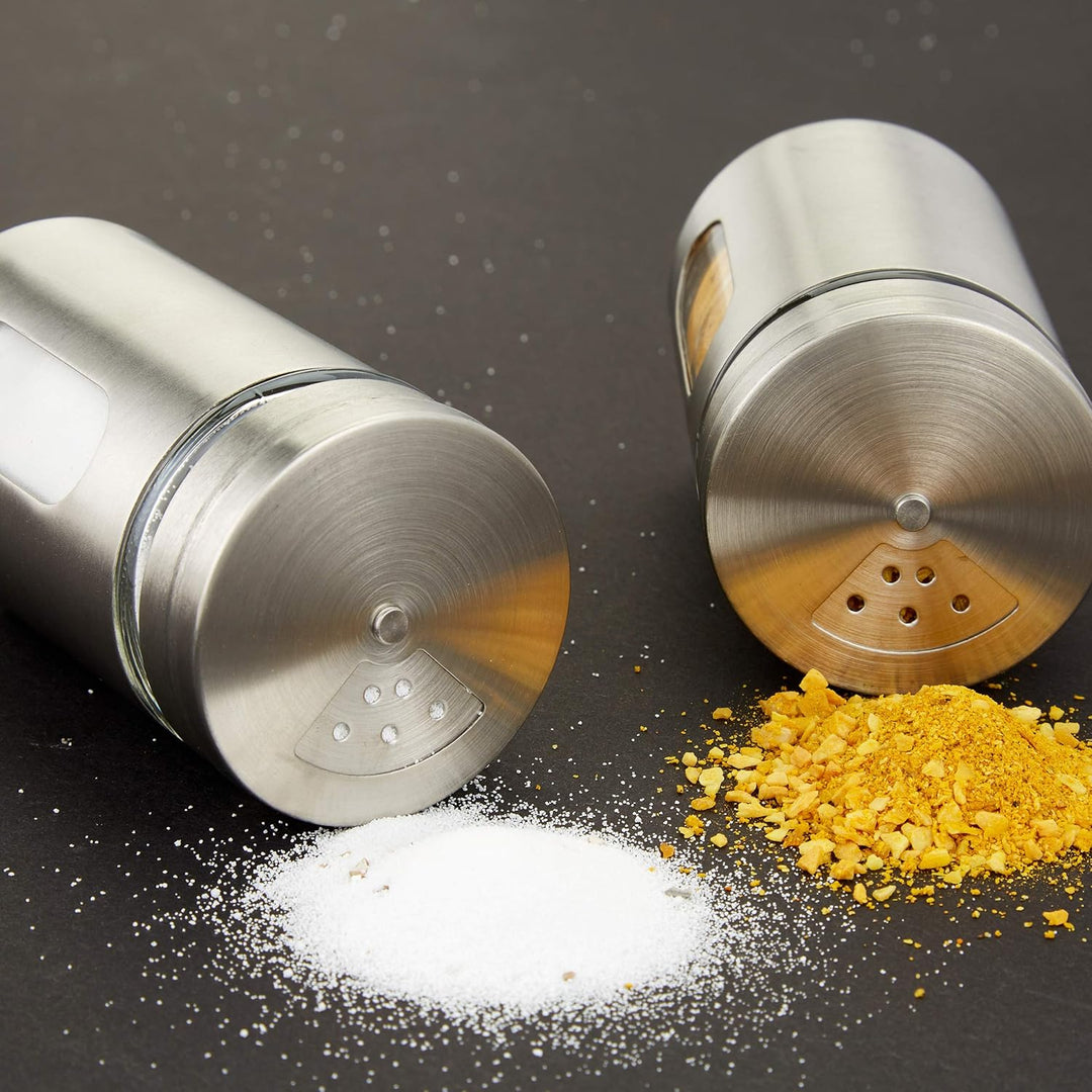 Relaxdays Gewürzstreuer, 12er Set, 3 Streugrössen, Sichtfenster, Gewürze & Kräuter, Glas, Edelstahl,