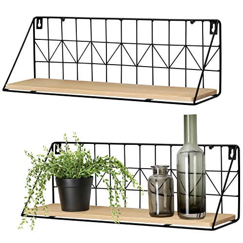 Mkouo Wandmontierte schwebende Regale 2Pcs Rustikale Aufbewahrungsregale aus Metalldraht Gestelle An